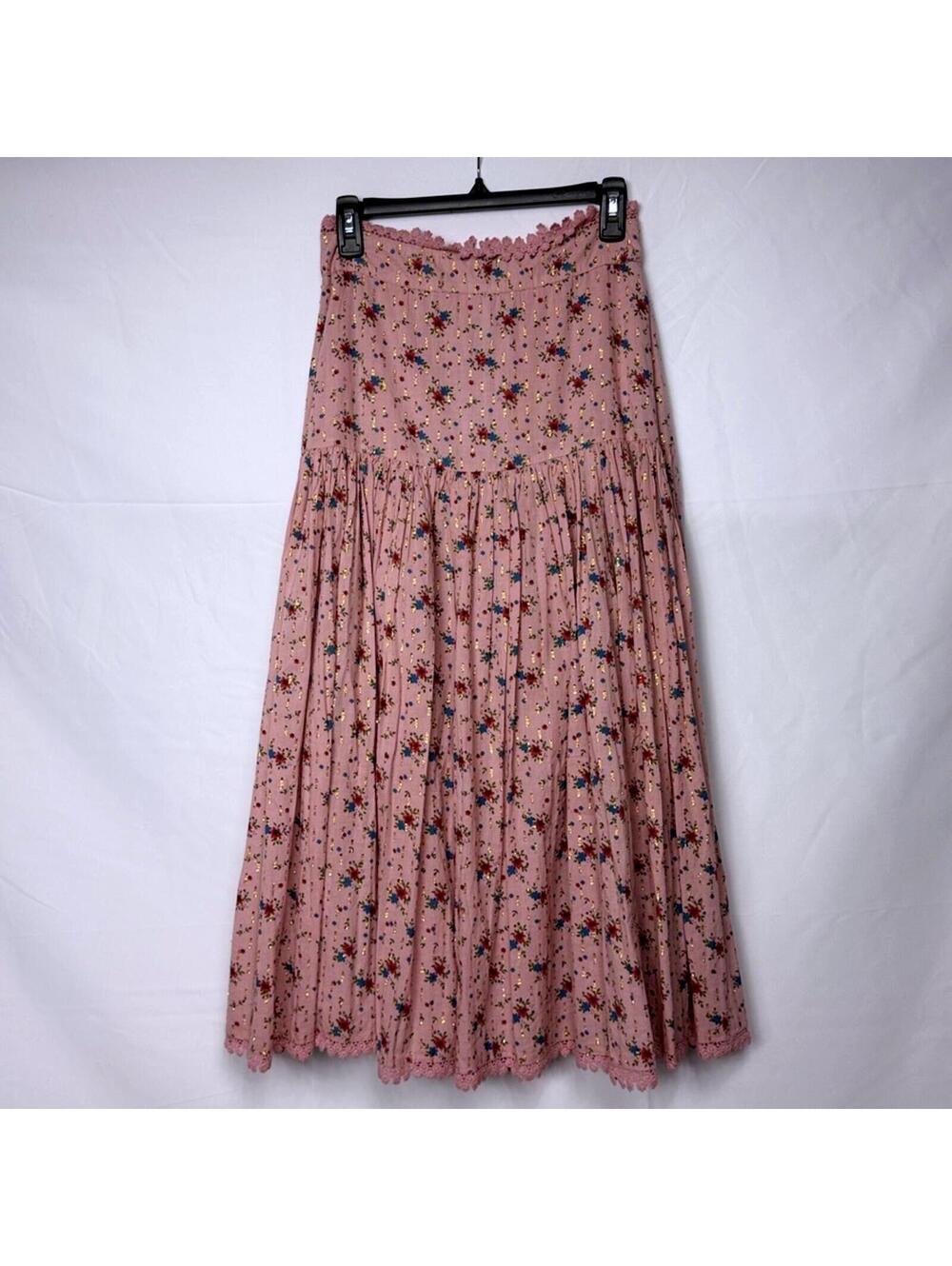Eddy Fit & Flare Full Skirt, 100% Cotton metallic thread, pink floral, size M